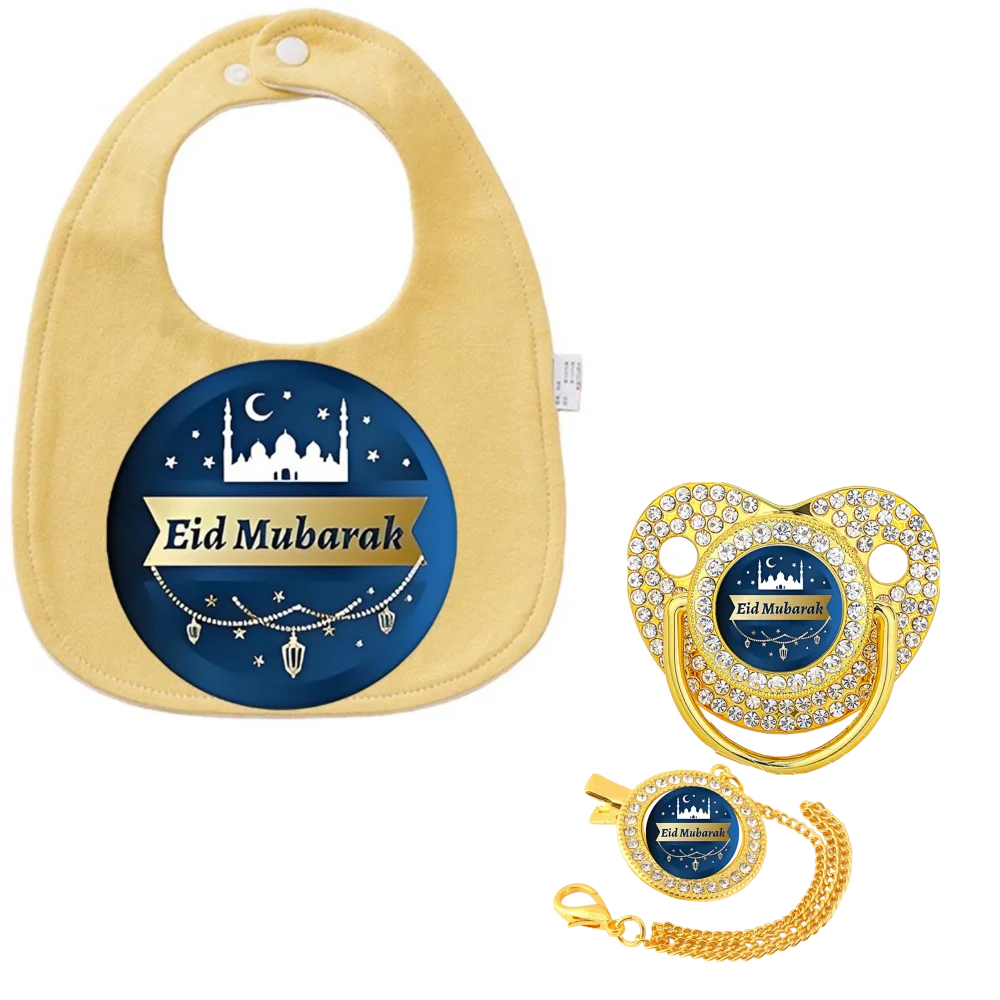 Premium Baby Shower Gift Pack Food Safe Silicone Soothing Dummy Pacifier Anti-lost Beaded Pacifier Clip Chain Muslim Bib