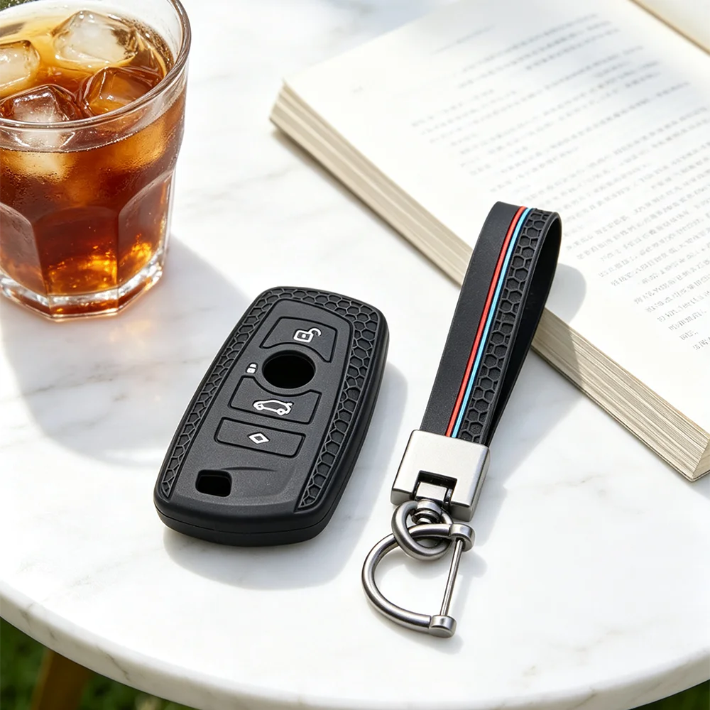 Honeycomb Silicone Key Fob Case With Keychain Anti‑Scratch Shell For BMW 1 2 3 4 5 6 7 Series M3 M4 M5 X1 X3 X4 X5 X6 Smart Key