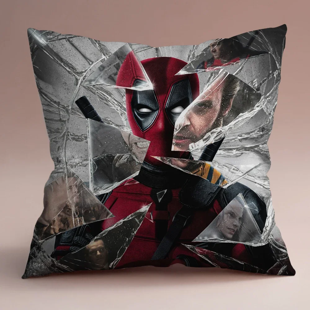 45X45CM Deadpool & Wolverine Anime Short Plush Cute Cartoon Pillowcase Home Sofa Office Cushion Pillow Cushion Cover Wholesale