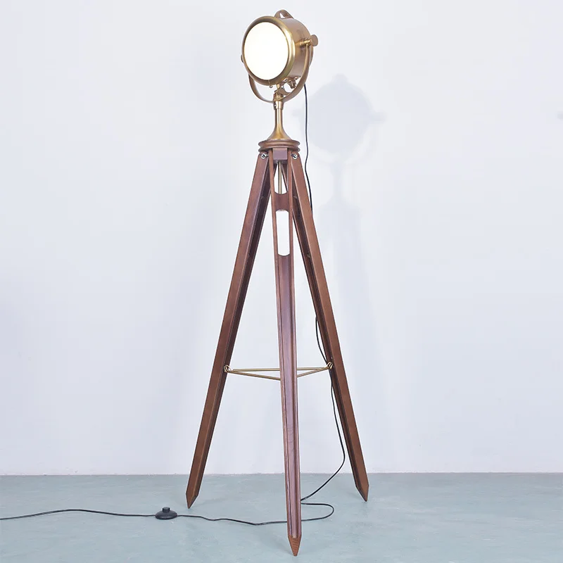 Nordic Art Retro Tripod Originality Solid Wood Telescope Corner Led Floor Lamp Living Room Bedside Table Light for Bedroom Decor