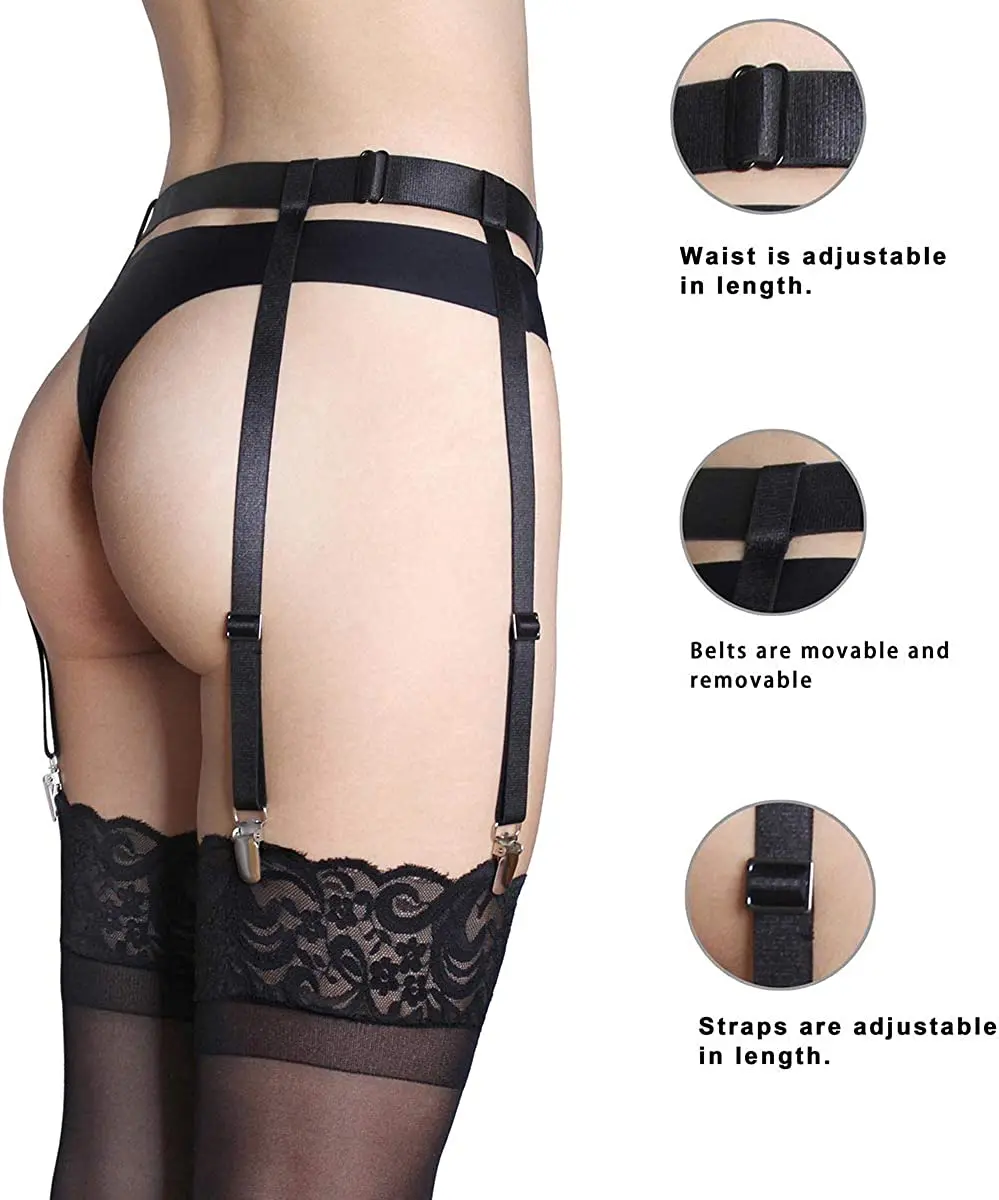 Hitam sederhana seksi Garter sabuk untuk wanita paha stoking tinggi kaki  elastis dapat disesuaikan kaus kaki sabuk suspender 4/6 klip logam -  AliExpress 200000297