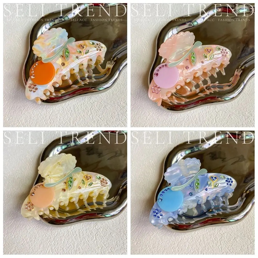 Personalized Acetic Acid Acetate Flower Hair Claw Cherry Cartoon Rhinestone Hair Clip Headdress Diamond Shark Clip Daily