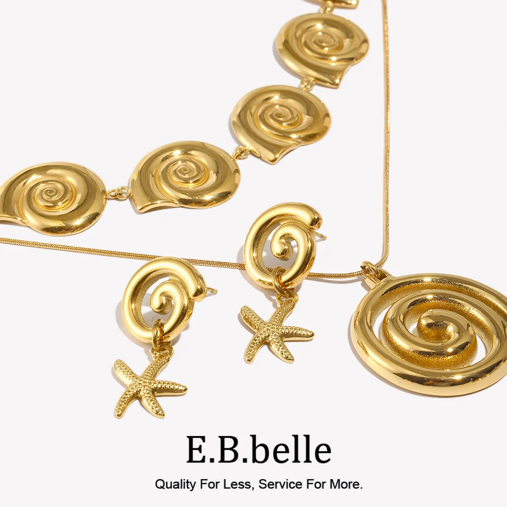 E.B.belle Trendy Sea Snail Spiral Vortex Series Earrings Necklace 316L Stainless Steel 18K Gold Plated Statement ChicJewelry