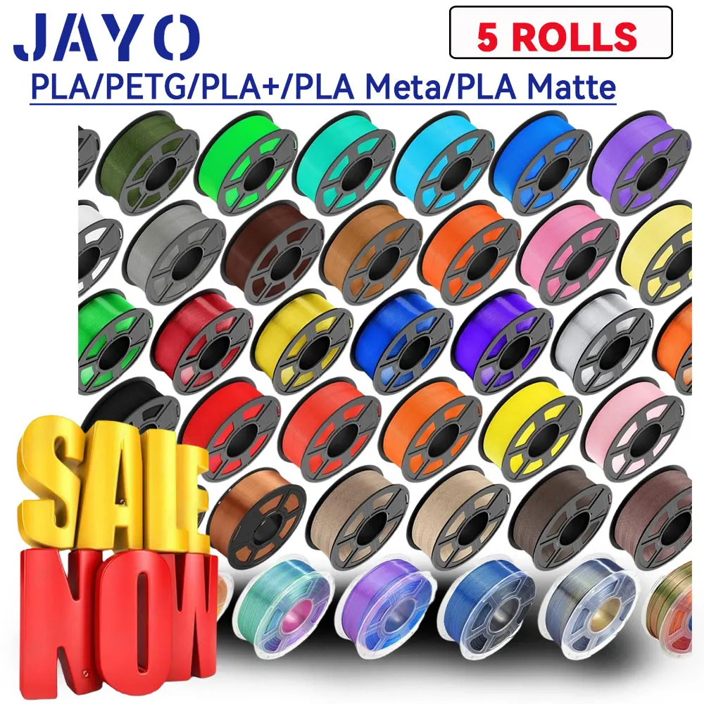 JAYO 5 Rolls 3D PLA/PETG/PLA+/PLA Meta/PLA Matte Printer Filament 1.75mm No Bubble PLA 3D Printing Material for 3D Printer&3D
