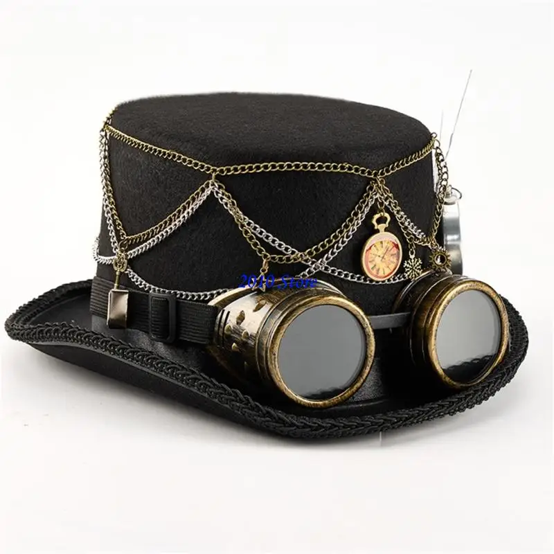 F3MF Gothic Hat Coser Coser Metal Chain Goggles Steampunk Mechanical Design for Pirsts Cosplay Photo Props