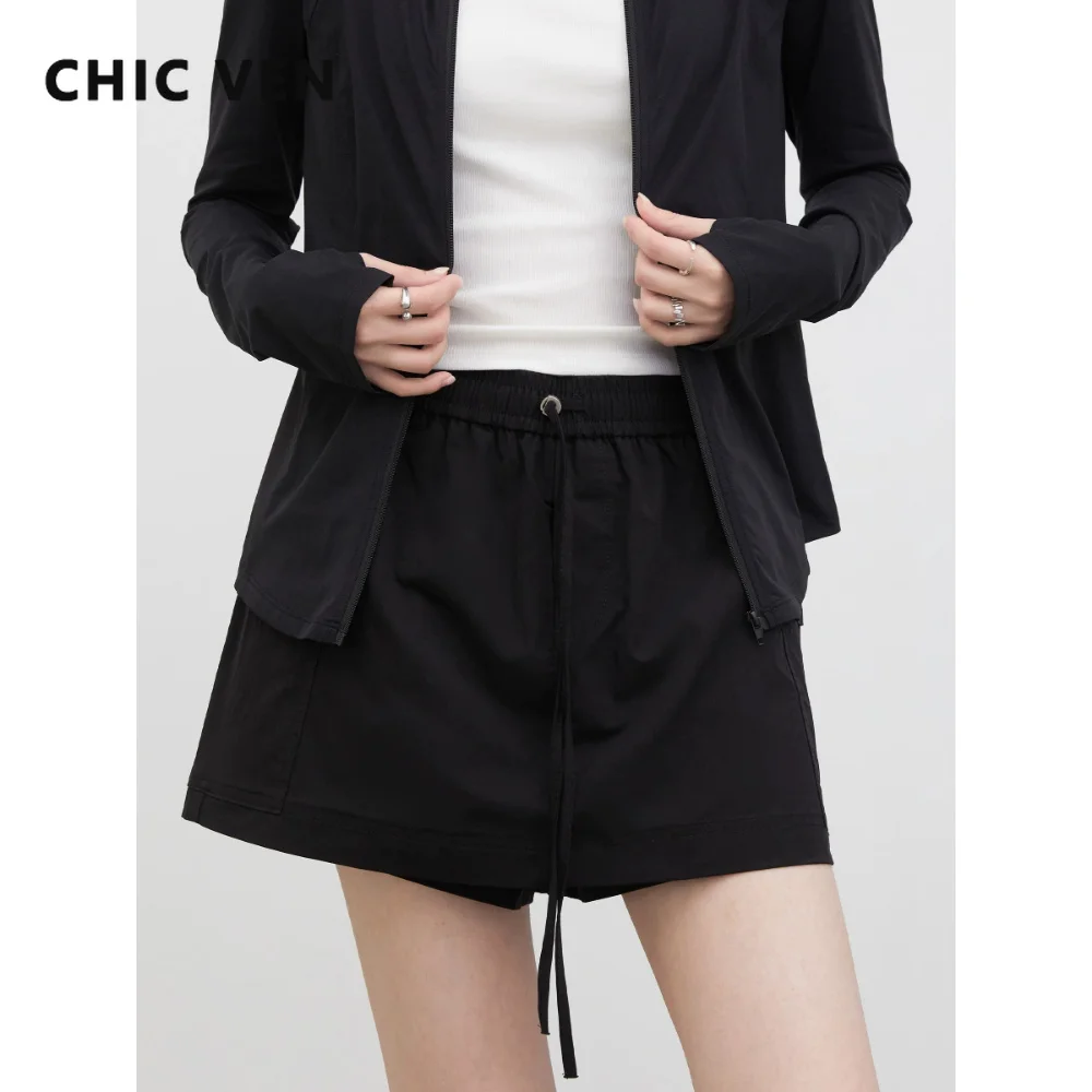 CHIC VEN New Women Shorts Solid Loose Casual Elastic Waist Drawstring Female Culottes Wide Leg Slim Shorts Summer 2026 Clothes