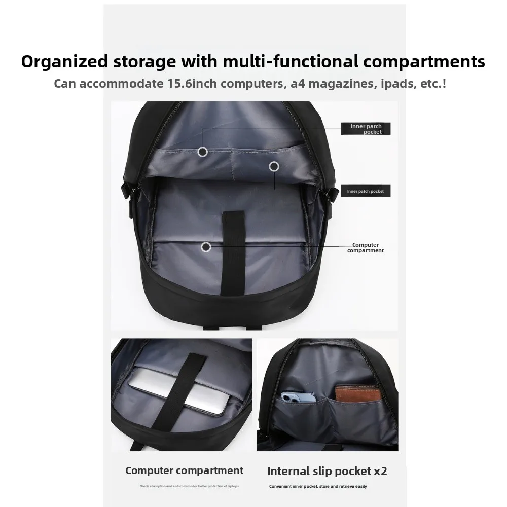 

Durable Large Capacity Men Backpack Waterproof Oxford Cloth Student School Bag Multi-pocket Black Grey Laptop Bag Business