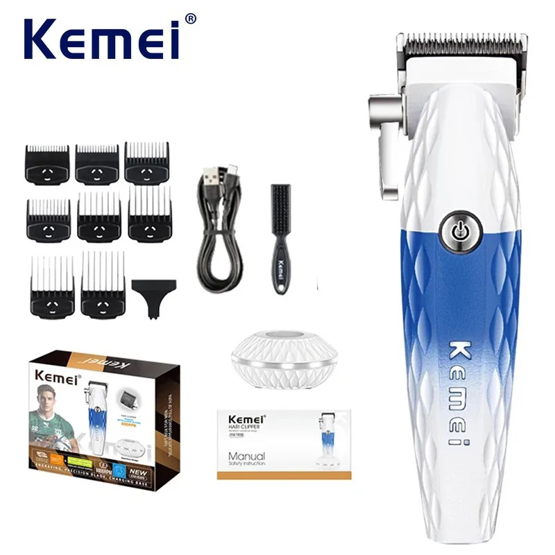 

Kemei Blade Cordless Electric Hair Trimmer Rechargeable Hair Cutting Machine Professional Barber Hair Clipper with DLC 8800RPM