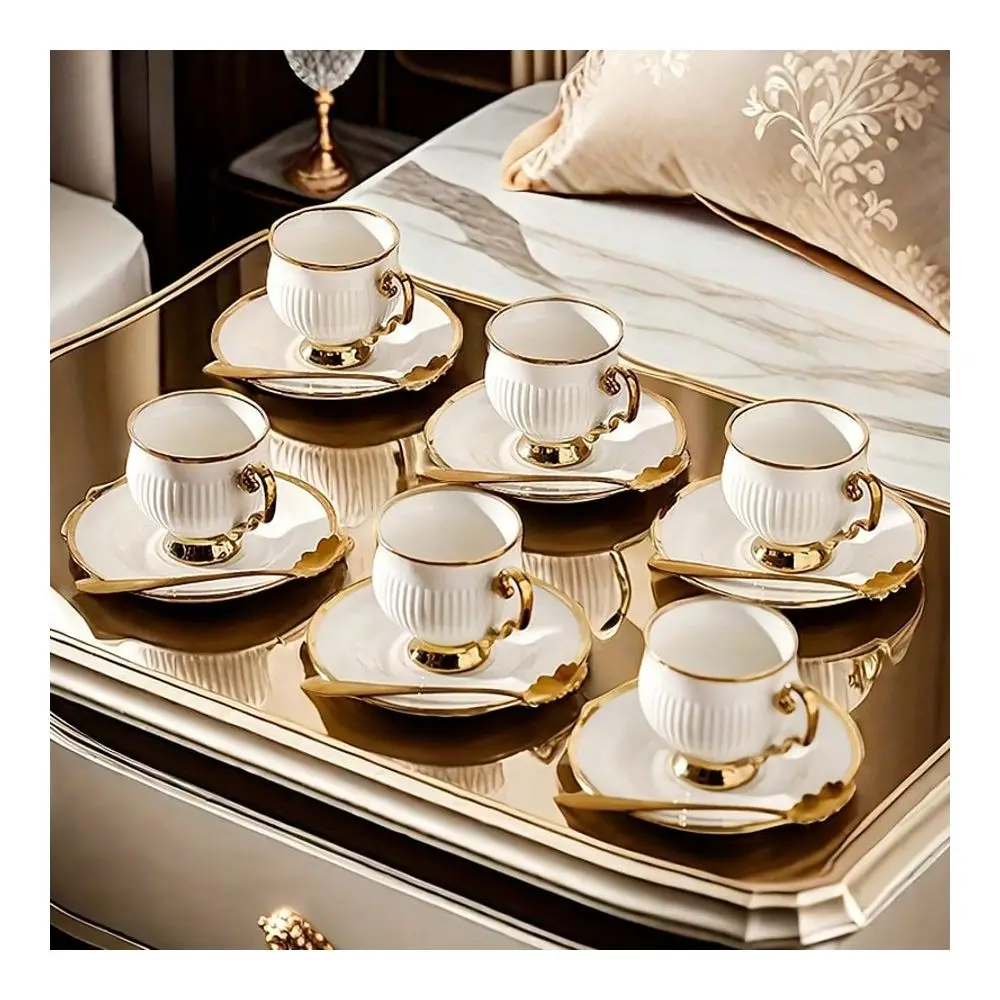 

Set European Luxury GoldRimmed Ceramic Coffee Cup Set With Spoon, American Coffee Cup Saucer, Milk Tea Cup, GoldEdged Ceramic C