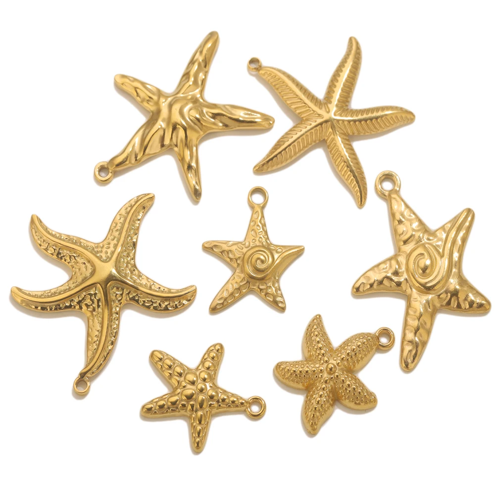5pcs Stainless Steel Summer Starfish Sea Star Charms for DIY Earring Jewelry Materials Making Pendant Supplies Crafts Wholesale