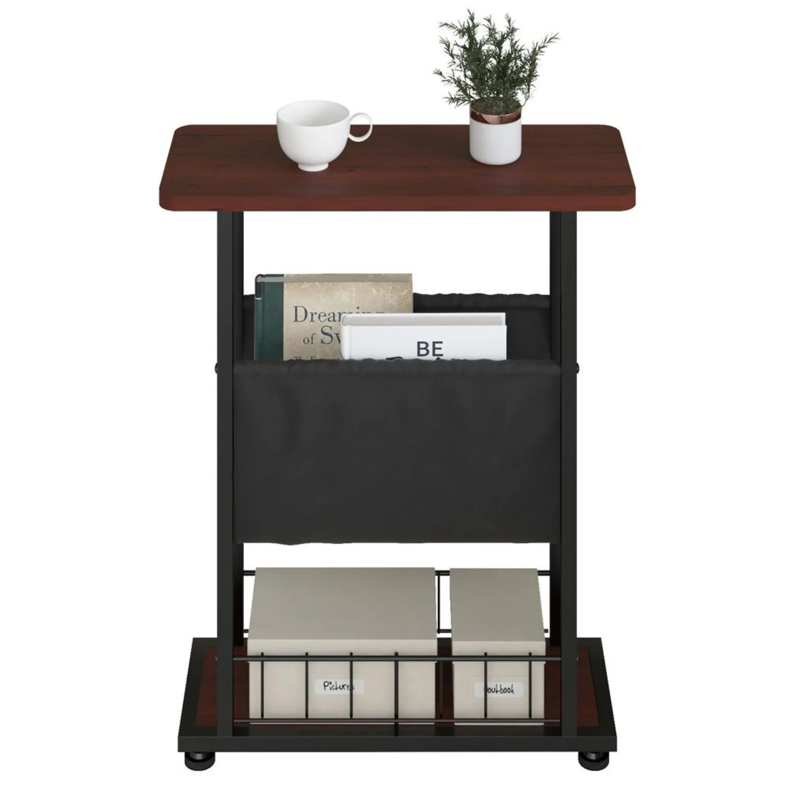 US 3 Tier Small Side Table for Small Spaces Narrow Side Table with Magazine Holder