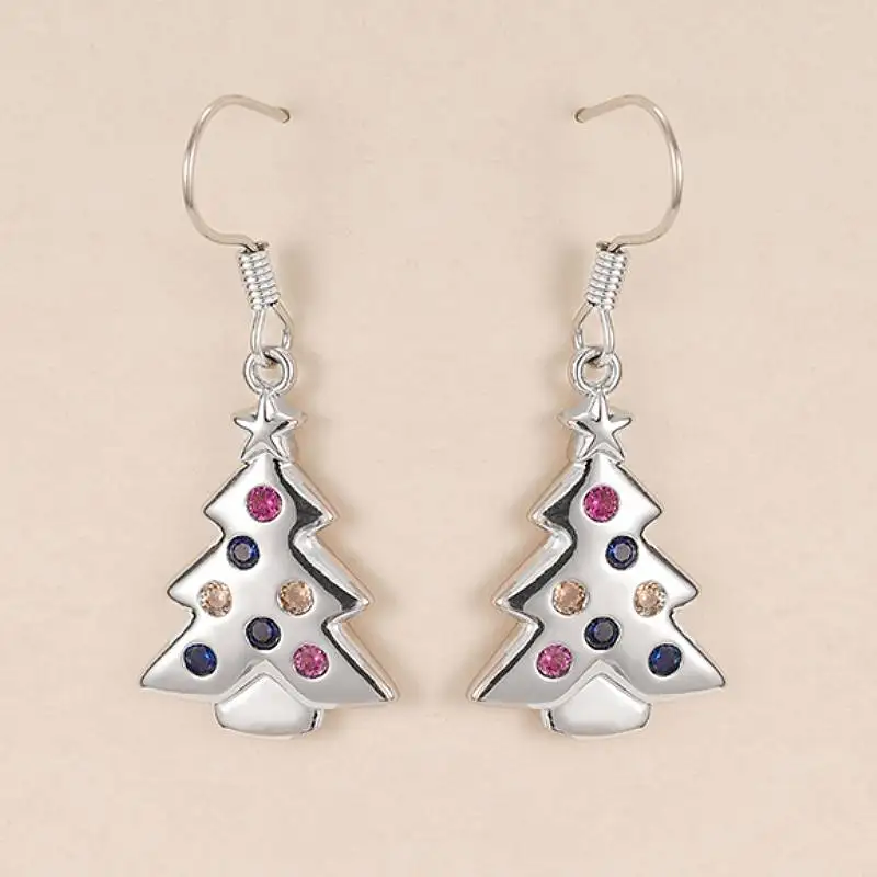Huitan Baumförmige Damen-Ohrringe, eingelegt, bunt, glänzend, CZ, für Party, Alltag, Hochzeit, vielseitig, trendig, schick, Accessoires, Schmuck