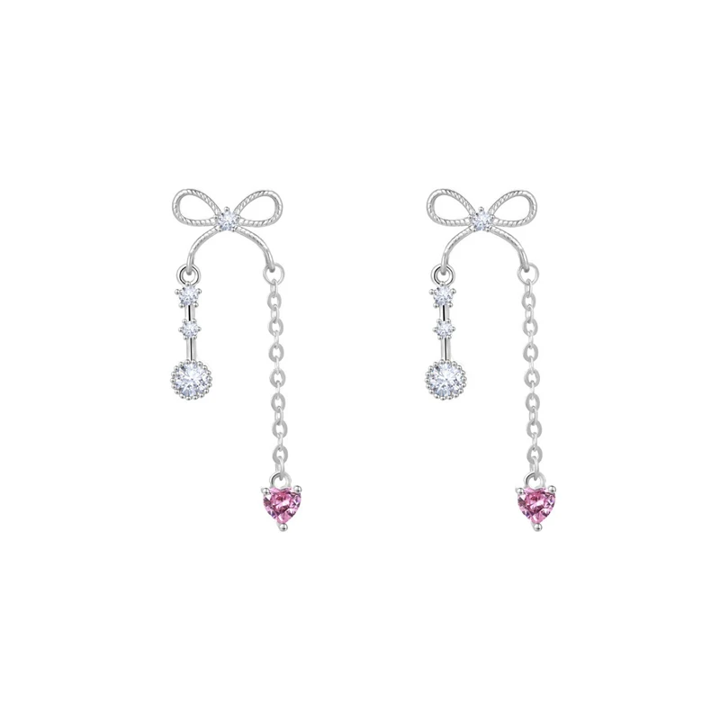1pcs Bowknot Heart Long Pendant 316L Stainless Steel Ear Bone Nail for Women Silver Color Cochlear Nail Earring Y2K Punk Jewelry