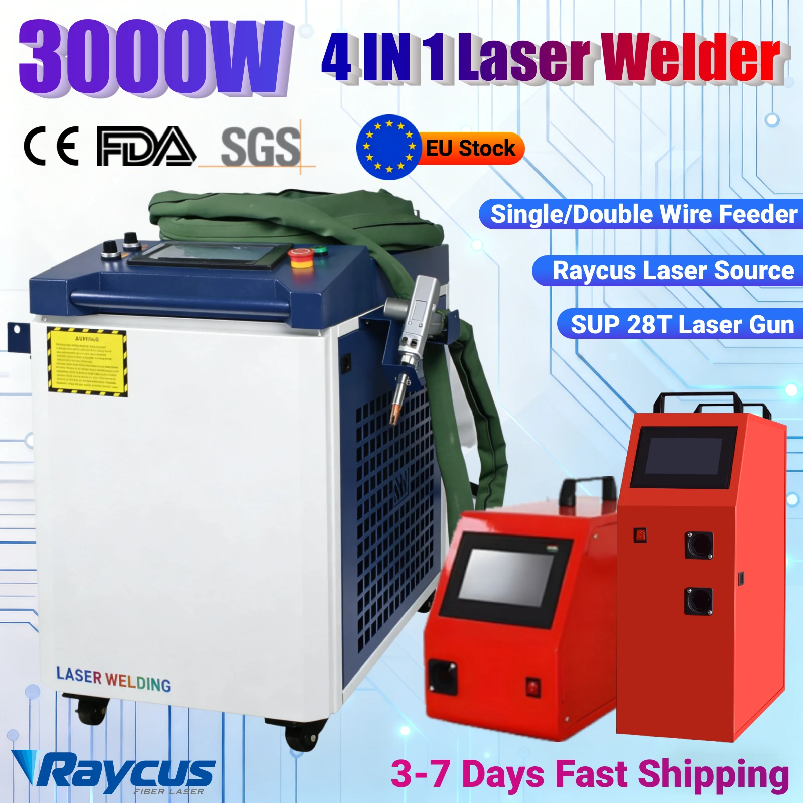3000W Raycus 4-in-1 Faserlaser-Schweißgerät Handgeführte Laser-Schweiß-, Reinigungs-, Schneid- und Lötmaschine SUP 28T Laserpistole für Alle Metalle