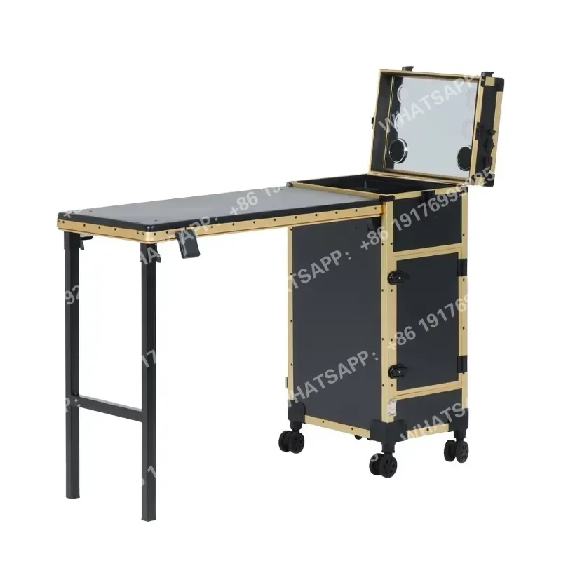 Nail Salon Equipment Rolling Trolley Case Salon Furniture Set Girls Dressing Table with Mirror Vanity for Makeup