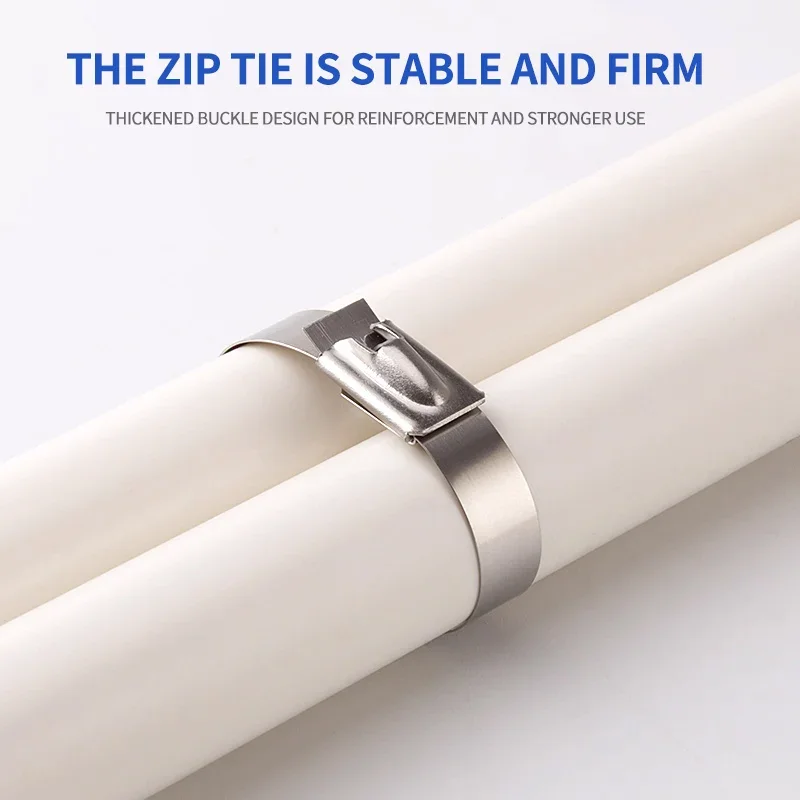 50PCS Width 7.9mm Stainless Steel Metal Cable Ties Length 150-500mm Exhaust Wrap Coated Wires Locking Cable Ties Multi-Purpose