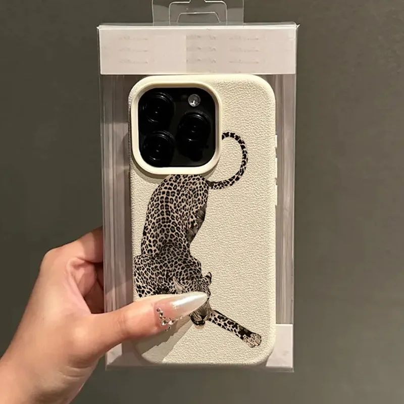Cool Black Leopard Design Lychee Texture Phone Case For iPhone 17 16 15 14  11 Pro Max 14 15 Plus 13 1217 Air X XS XR Soft Cover