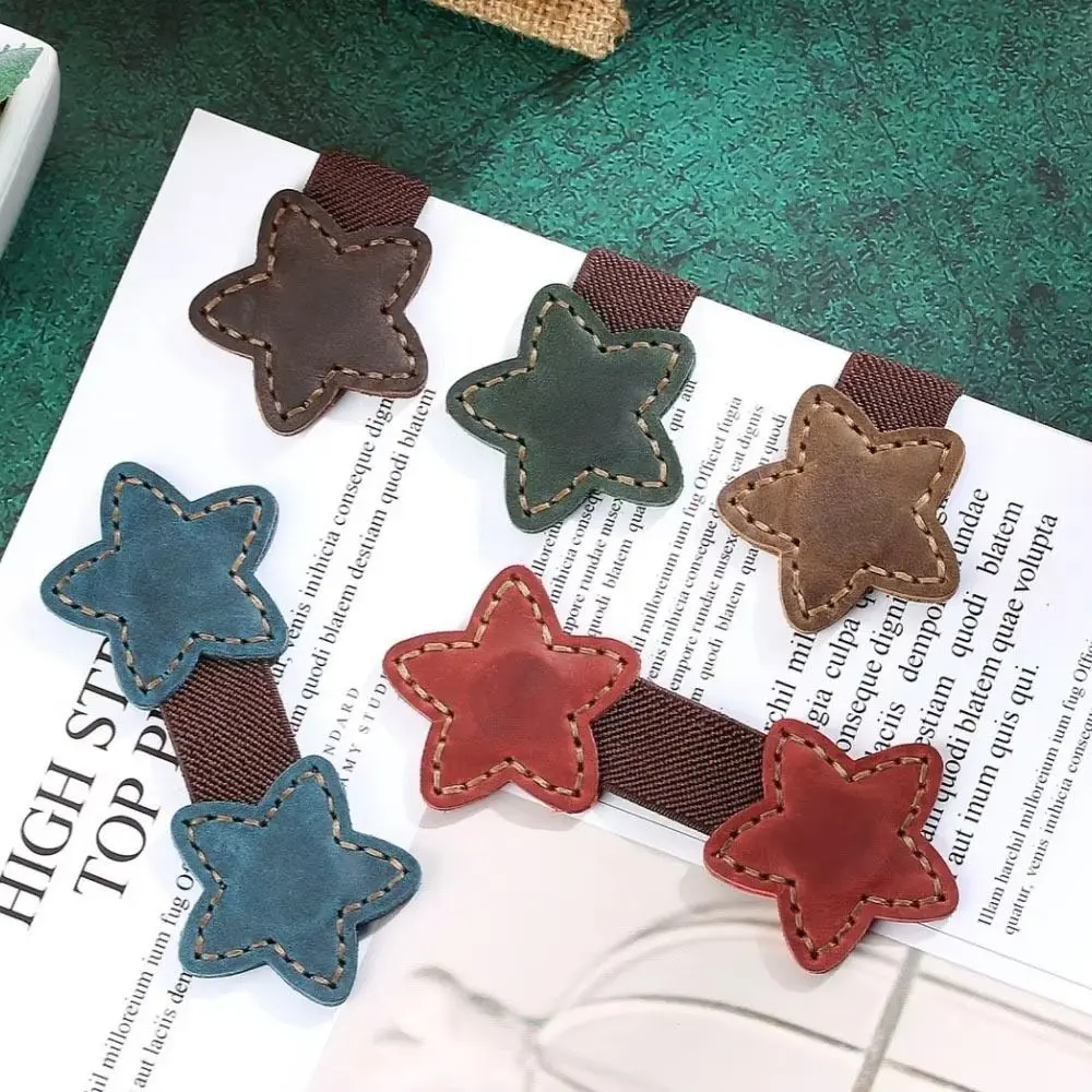 Office Supplies Genuine Leather Star Magnet Bookmark Double-Sided Vintage Book Pages Divider DIY Bookmark Clip Sew