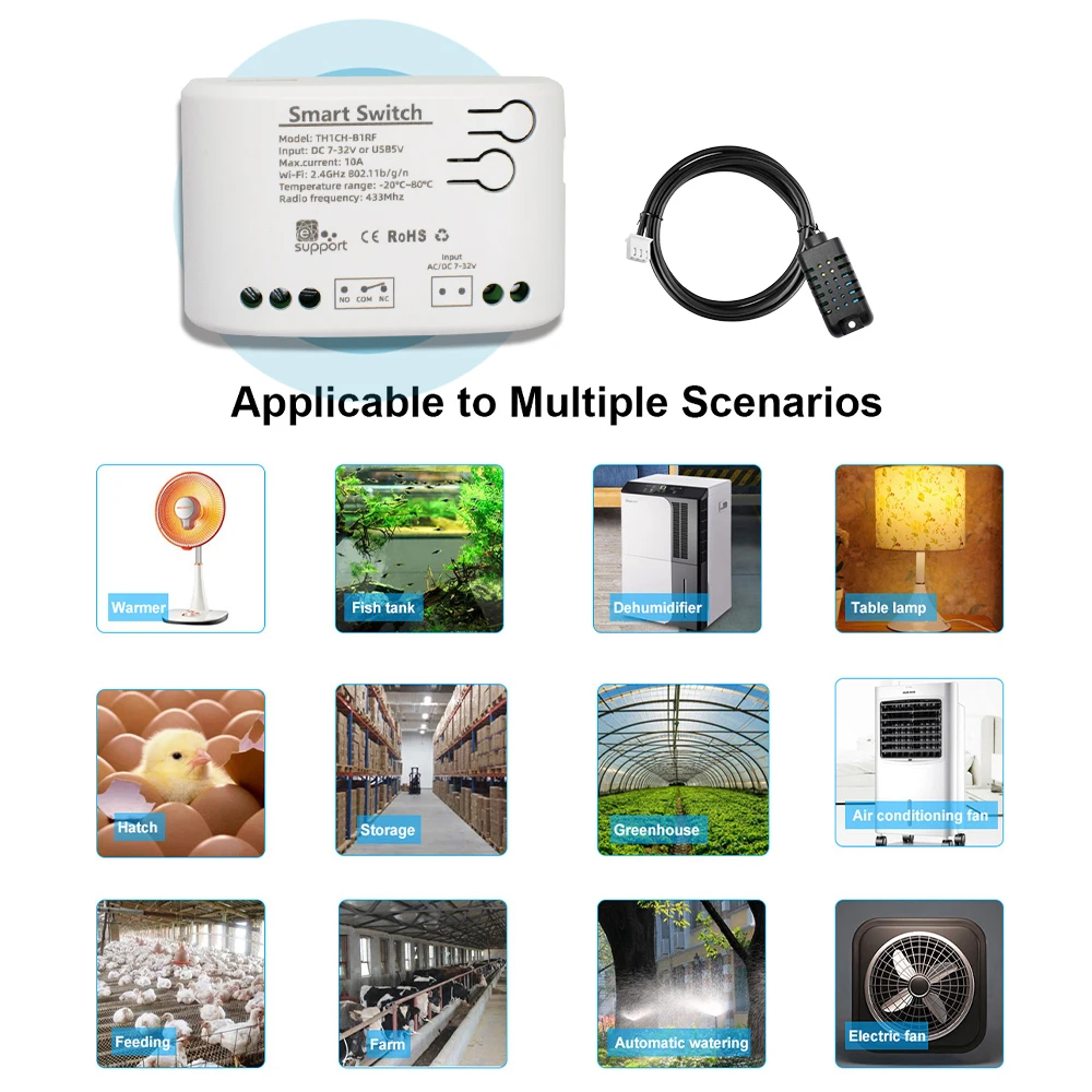 Imagem -03 - Ewelink-relé Wifi Inteligente com Sensor de Temperatura e Umidade Interruptor Passivo de Contato Seco Compatível com Alexa e Alice Rf433 Canal