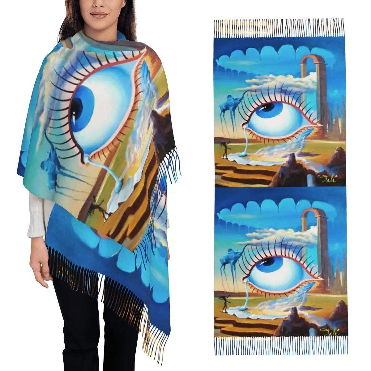 Bufanda de Salvador Dali, bufandas con borlas para mujer, chales y chales suaves y cálidos, chal largo para otoño e invierno