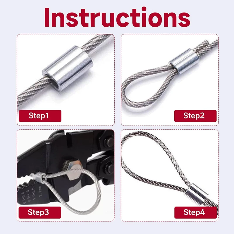 110-Pieces 6 Sizes Aluminum Crimping Loop Sleeve Double Barrel Ferrule for Wire Rope and Cable Line End Assortment Kit - M1.2-M4