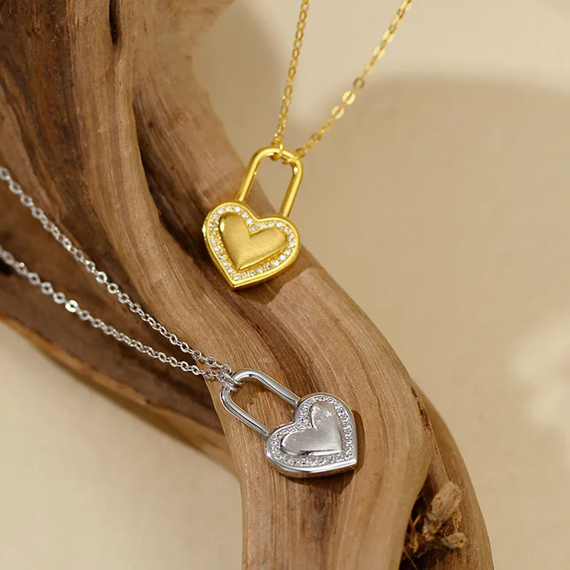 

Женское ожерелье из стерлингового серебра 925 пробы с позолоченным цирконом и замком в форме сердца, популярные модные украшения, аксессуары для вечеринок