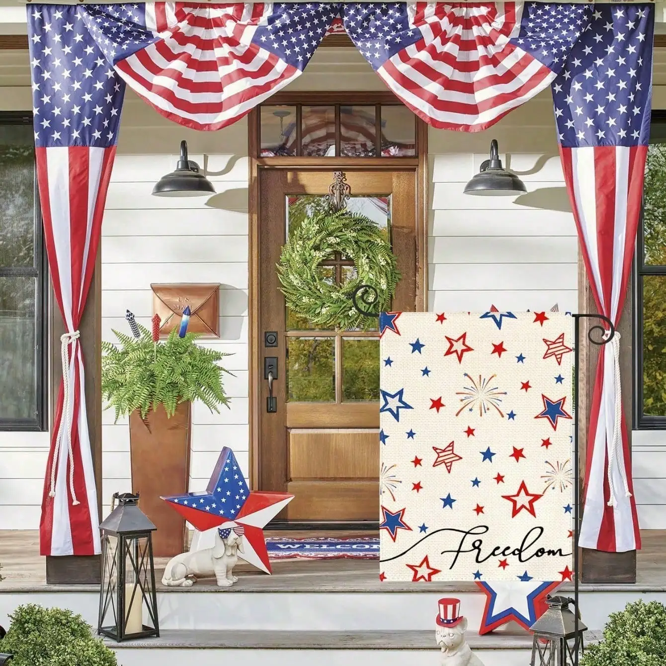 

Двусторонний садовый флаг 12x18 дюймов, с патриотическими звездами и полосами, для декора на 4 июля в стиле фермерского дома, без флагштока