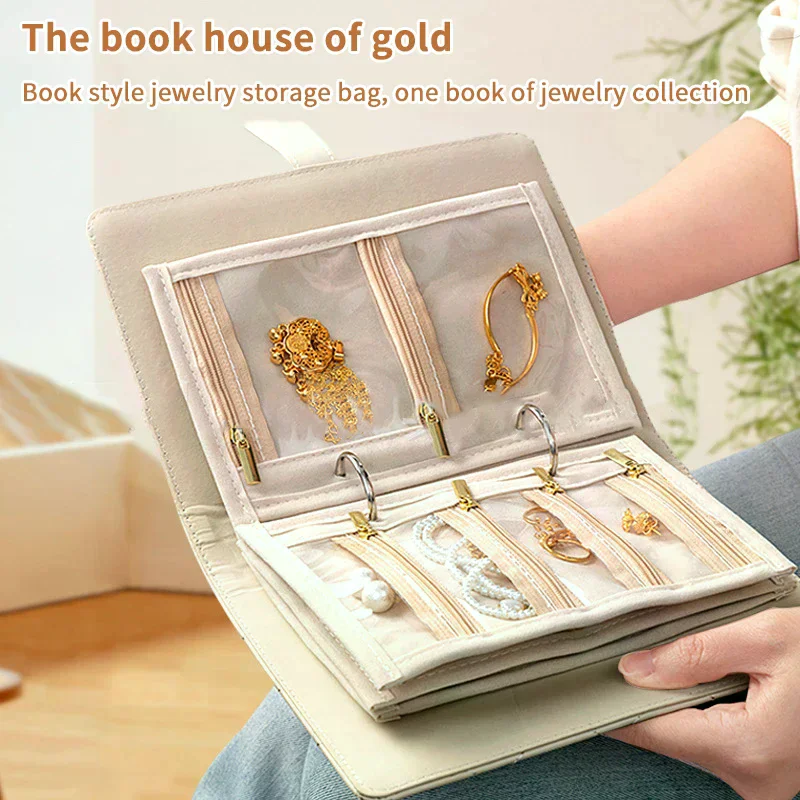 Jewelry storage PU Leather Book Zipper Clear Pockets Packaging Box Necklace Binder Display Product for Women