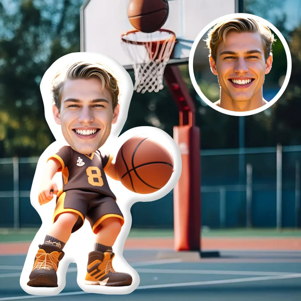 Personalized photo plush pillow - Custom basketball-shaped gift with your photo, a must-have gift for the sports meeting