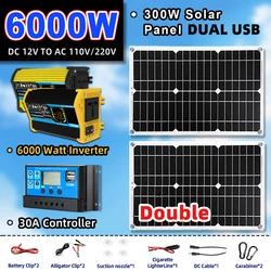 Solar generator with 2X300W solar panel Solar System Home Complete Kit 6000W Power Inverter 30A Controller Solar Charge Camping