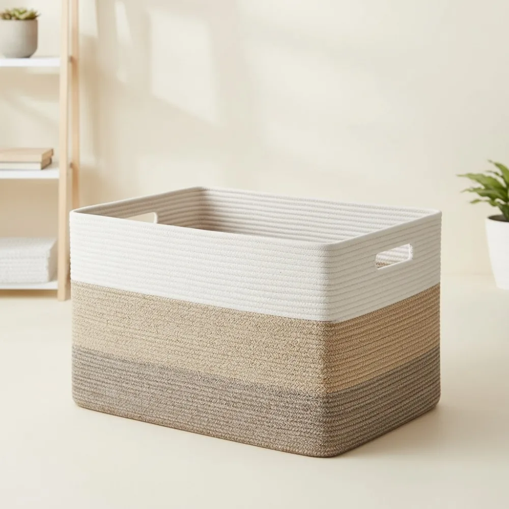 

Супер большая корзина для хранения из хлопчатобумажной веревки объемом 108 л с ручкой - складная прямоугольная тканая корзина для игрушечных одеял