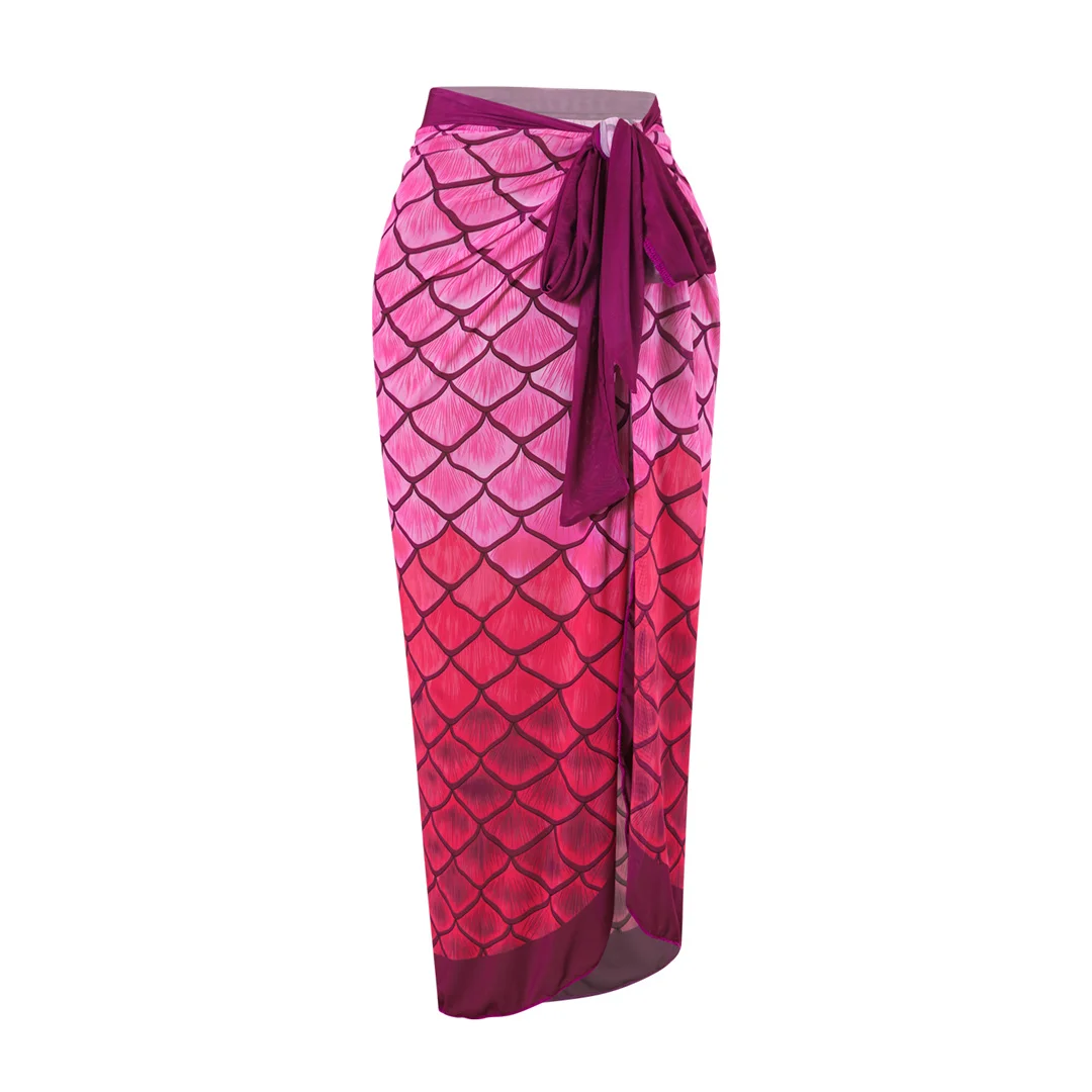 S - XXL Neuer, pinkfarbener, einteiliger Badeanzug für Damen, mit Reißverschluss, langärmelig, mit Rock, bedruckt, Damen-Badebekleidung V7344 – Detail 6