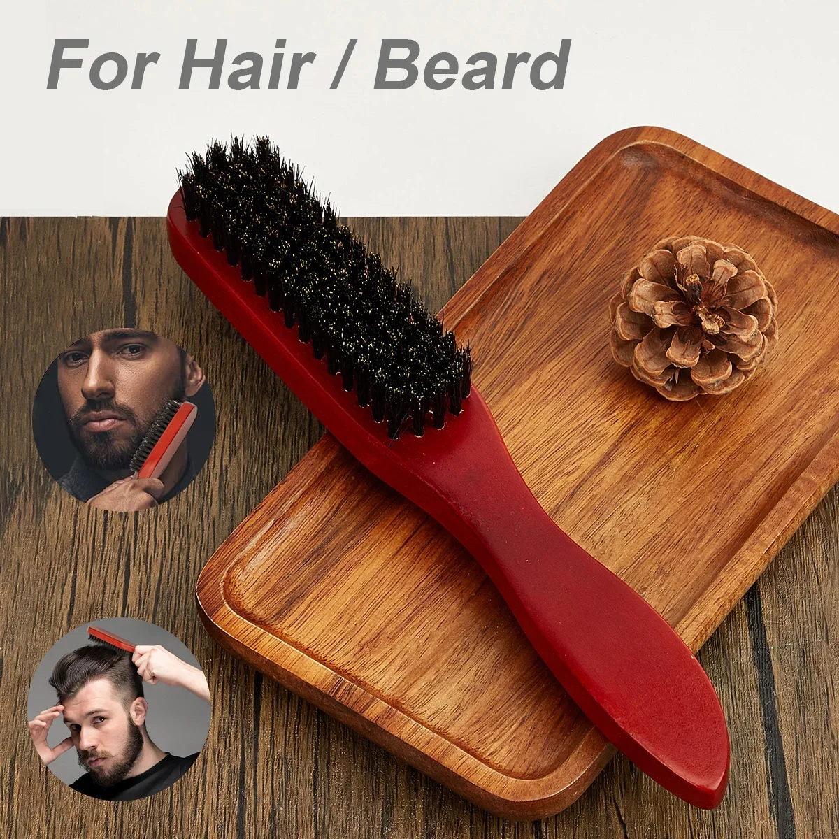

New Arrival Hair Brush Wood Handle Boar Bristle Beard Comb Styling Detangling Straighten Brown Lotus Boar Bristles Massage Com