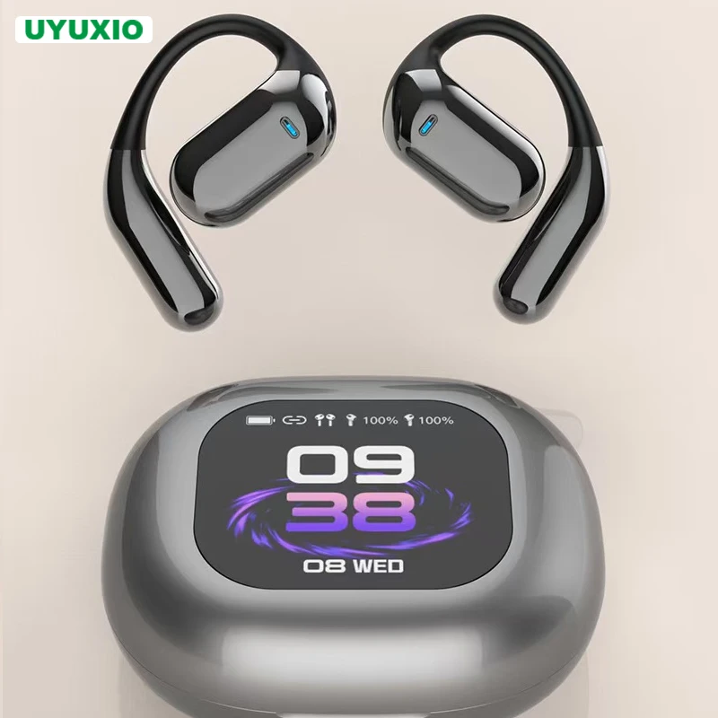 UYUXIO Real Time AI Language Translation Earbuds with LCD Touch Screen OWS Wireless Earphone with 144 Online Languages Headphone