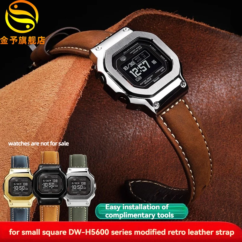 

cowhide watchband For Casio G-SHOCK series DW-H5600MB modified retro leather watch strap Black brown Blue men's accessories