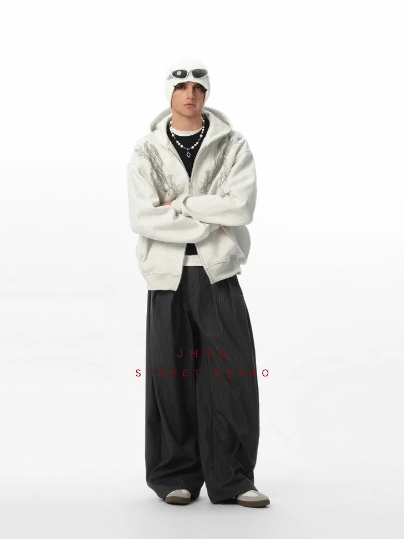 النمط الأمريكي مقنعين الثقيلة حجر الراين البلوز الخريف الشتاء فضفاضة عارضة سترة تنوعا الدافئة سستة سترة للرجال