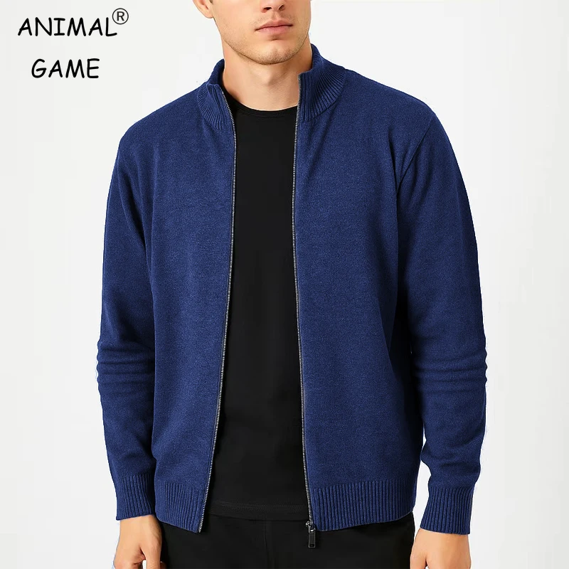 

Mens Full Zip Cardigan Sweater Casual Mock Neck Knitted Winter Chunky Sweaters Warm Outwear Slim Fit Stand Collar Cardigans