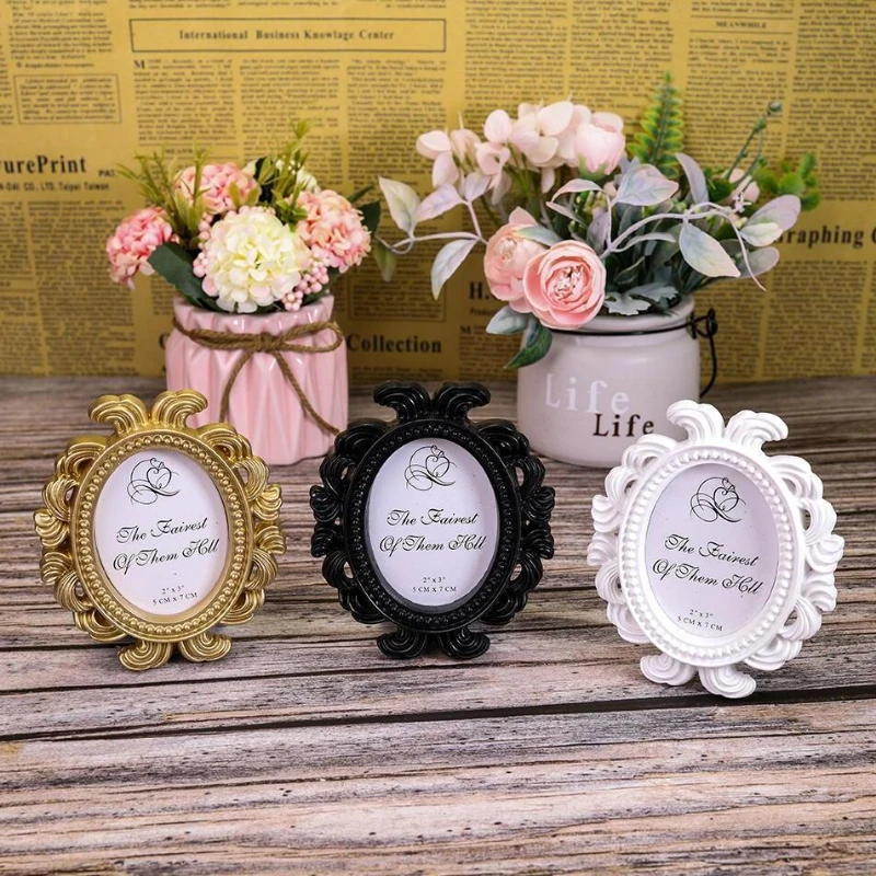 

2PCS Classic Mini Oval Baroque Small Photo Frame Baby Photo Frame Wedding Birthday Full Moon Gift Nail Frame