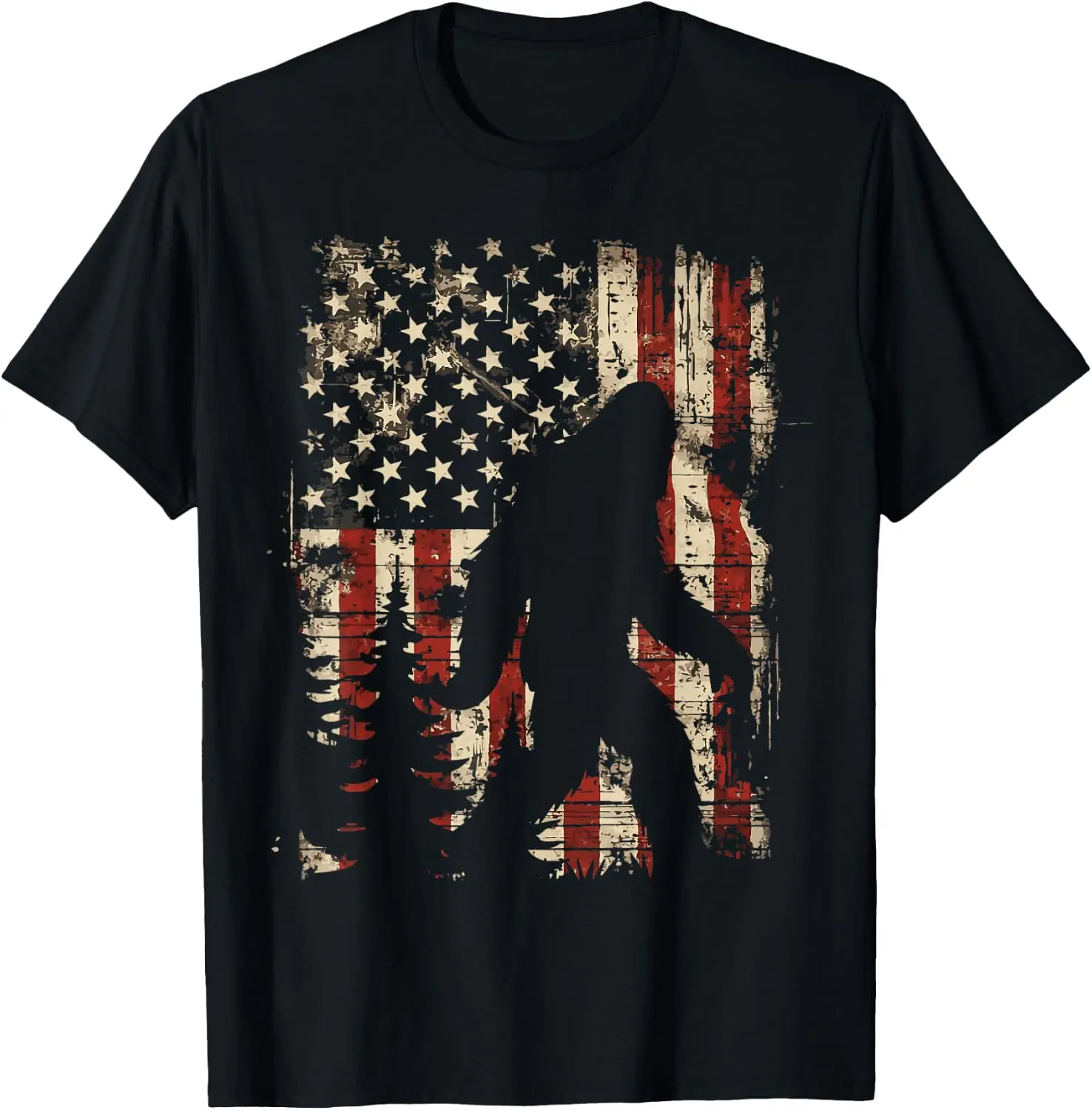 Bigfoot Sasquatch America Flag Patriotic Men Women Kids T-Shirt Halloween Loose-Fit Pure Cotton Short-Sleeve Top – Stylish, Breathable, Plus-Size – Christmas Gift