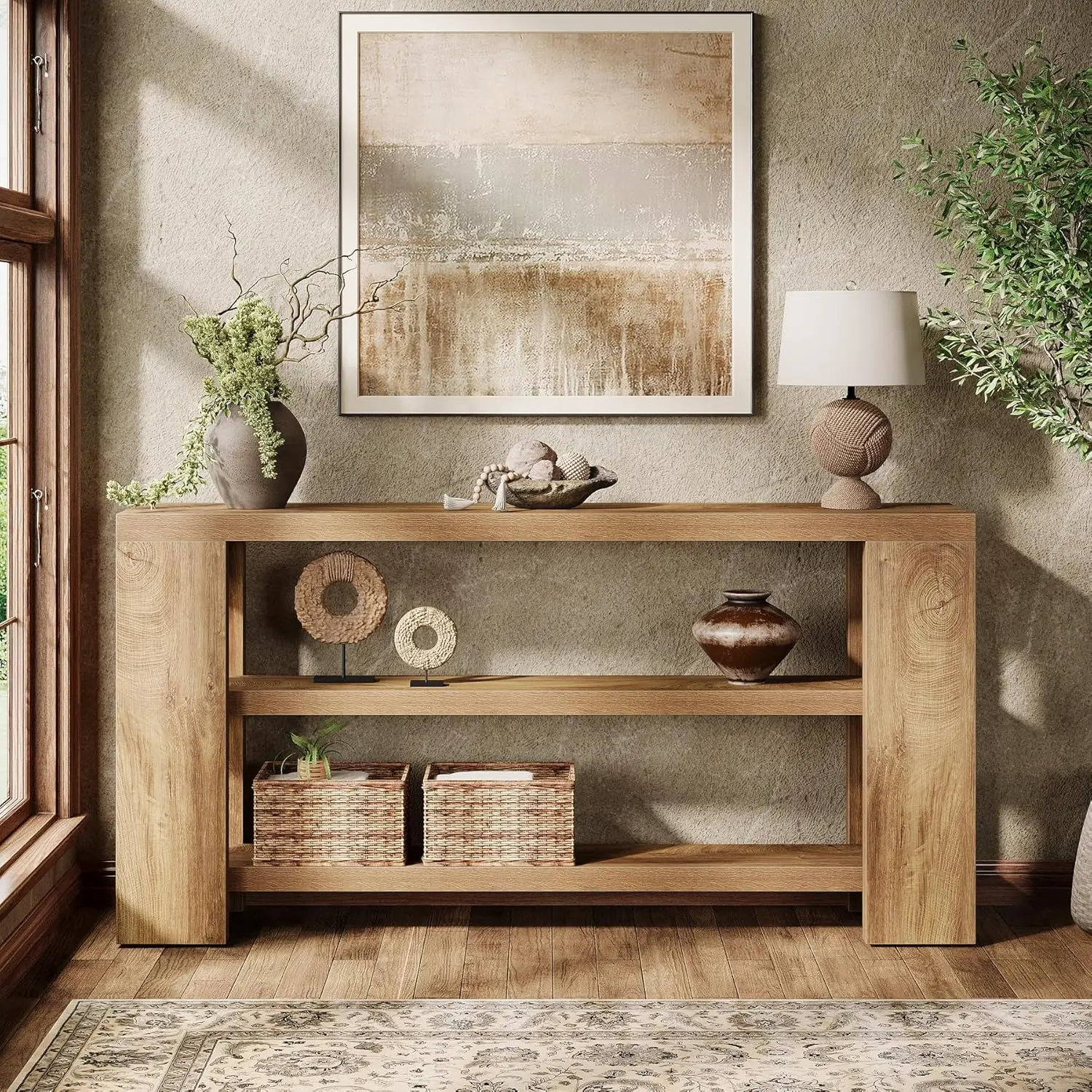 70.9-Inch Extra Long Console Table, Narrow 3-Tier Farmhouse Entry Table for Living Room