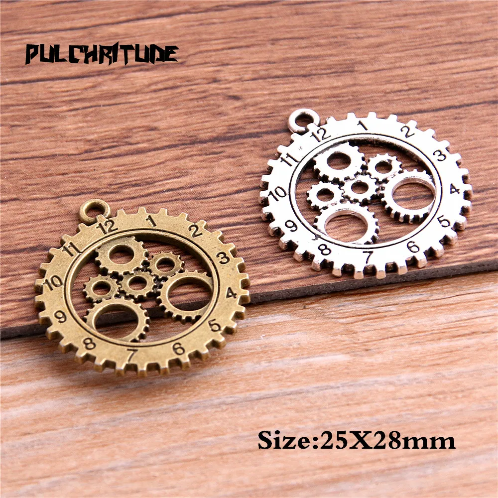 6pcs Vintage Metal two color Clock Fashion DIY Handmade Steampunk Pendants Jewelry Making Charms