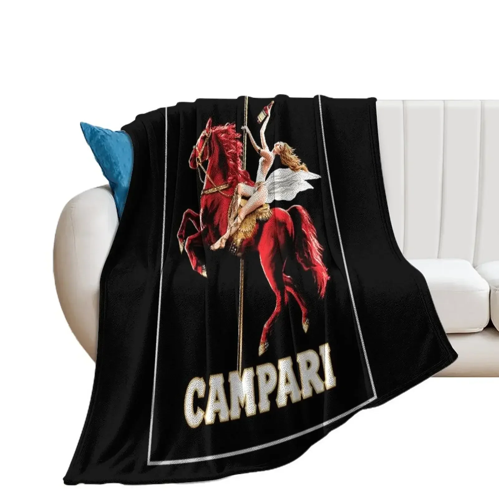 Vintage Campari Wine and Liquor Spirits Red Horse Art Print Throw Blanket Luxury Thicken Furry Multi-Purpose Bed Blankets