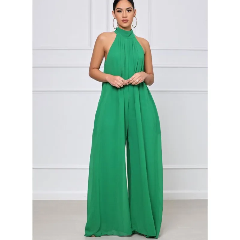 

2024 Women Summer Sleeveless Chiffon Commute Loose Jumpsuits Fashion Elegant Solid Jumpsuit Female Party Club Jumpsuits Outfits