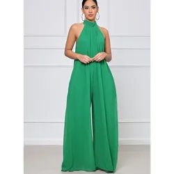 2024 Women Summer Sleeveless Chiffon Commute Loose Jumpsuits Fashion Elegant Solid Jumpsuit Female Party Club Jumpsuits Outfits
