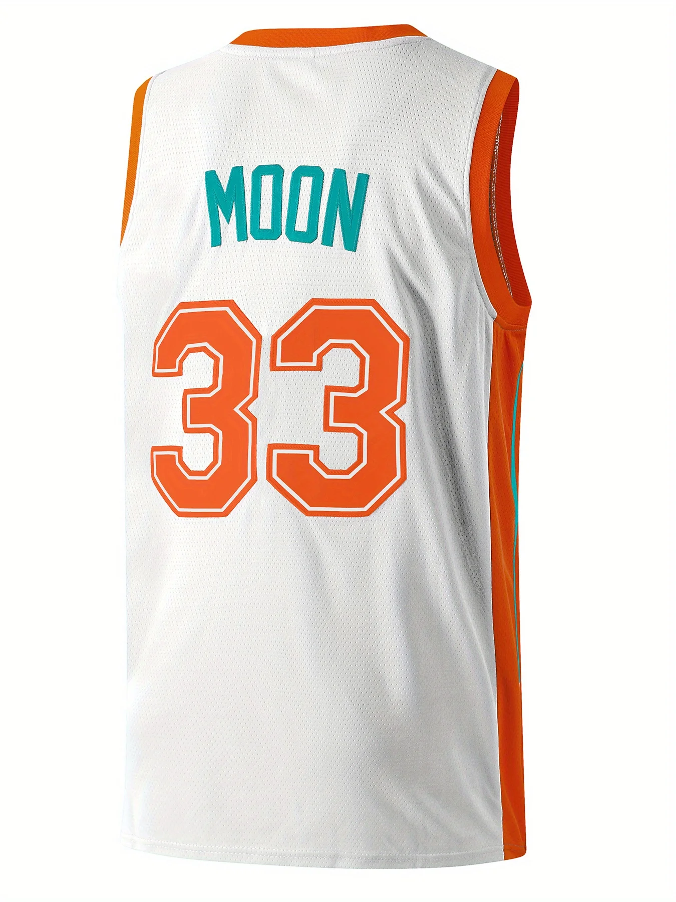 Flint Tropics #33 Basketball Jersey - White with Orange & Teal Accents Breathable Sports Tshirt Basketball Jersey 3d HD Prints
