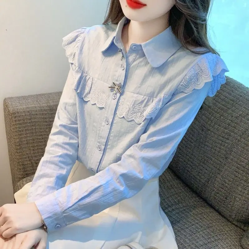 

Early autumn 2025 new women's pure cotton shirt for women's fashionable cotton fashion top long sleeves