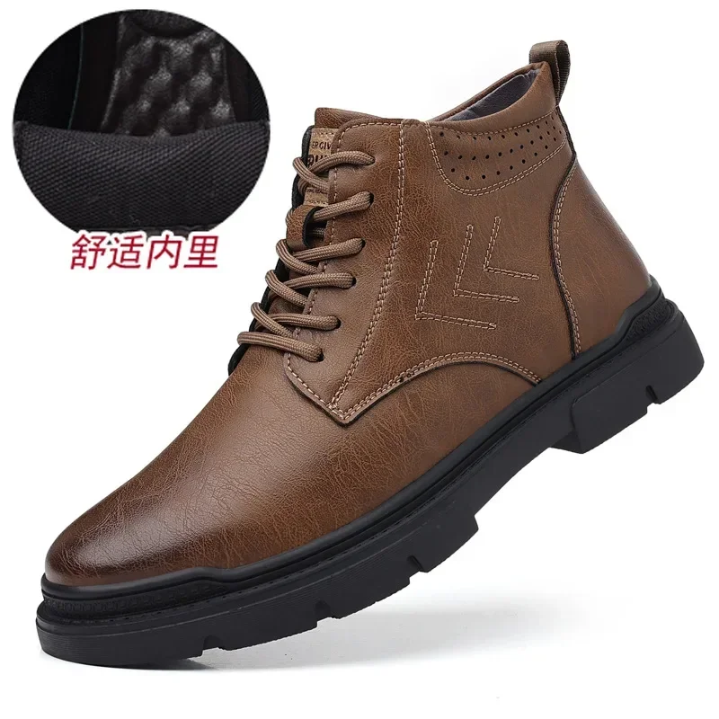 2024 nuevo diseñador Otoño Invierno botas de nieve para hombres moda Casual Hjgh Top zapatos de algodón cálidos botas de tobillo de cuero de plataforma masculina