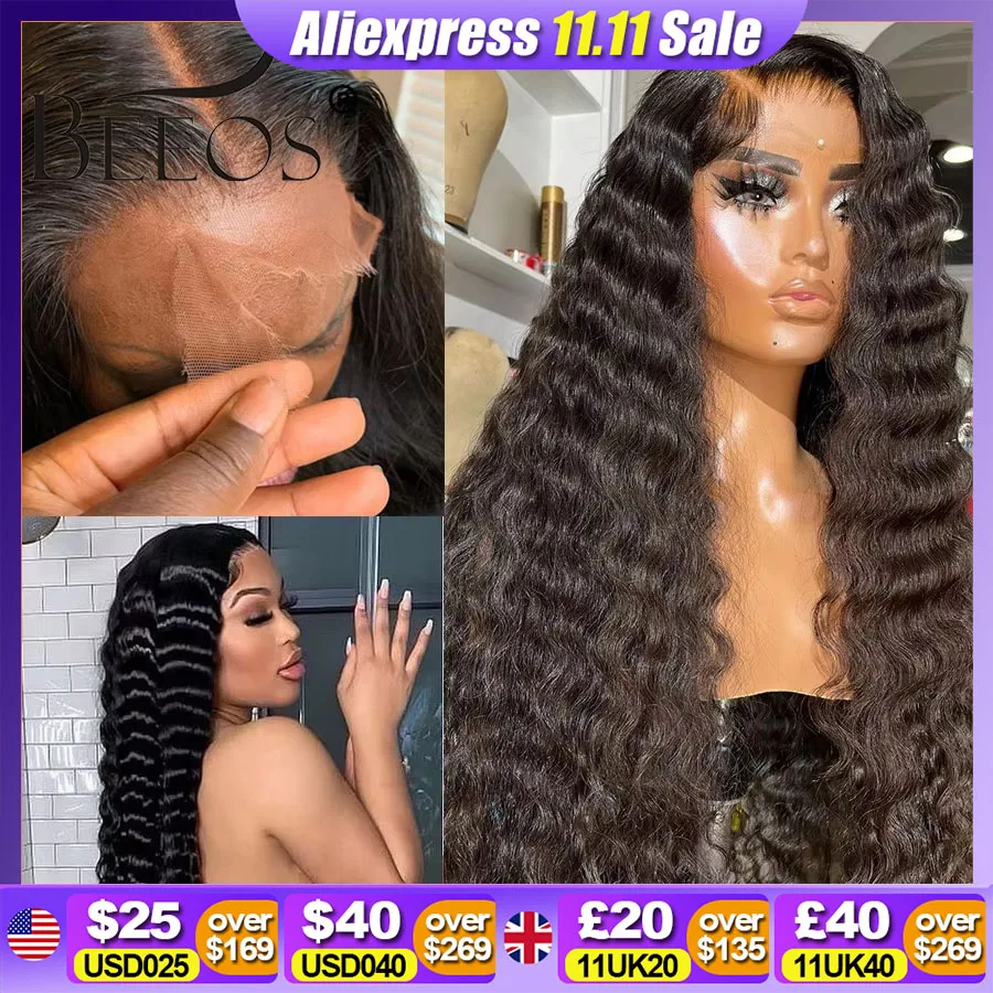 BEEOS Skinlike Deep Wave 13*6 HD Lace Frontal Wig Human Hair Wigs Pre plucked Curly 5*5 HD Lace Closure Wig For Women Brazilian