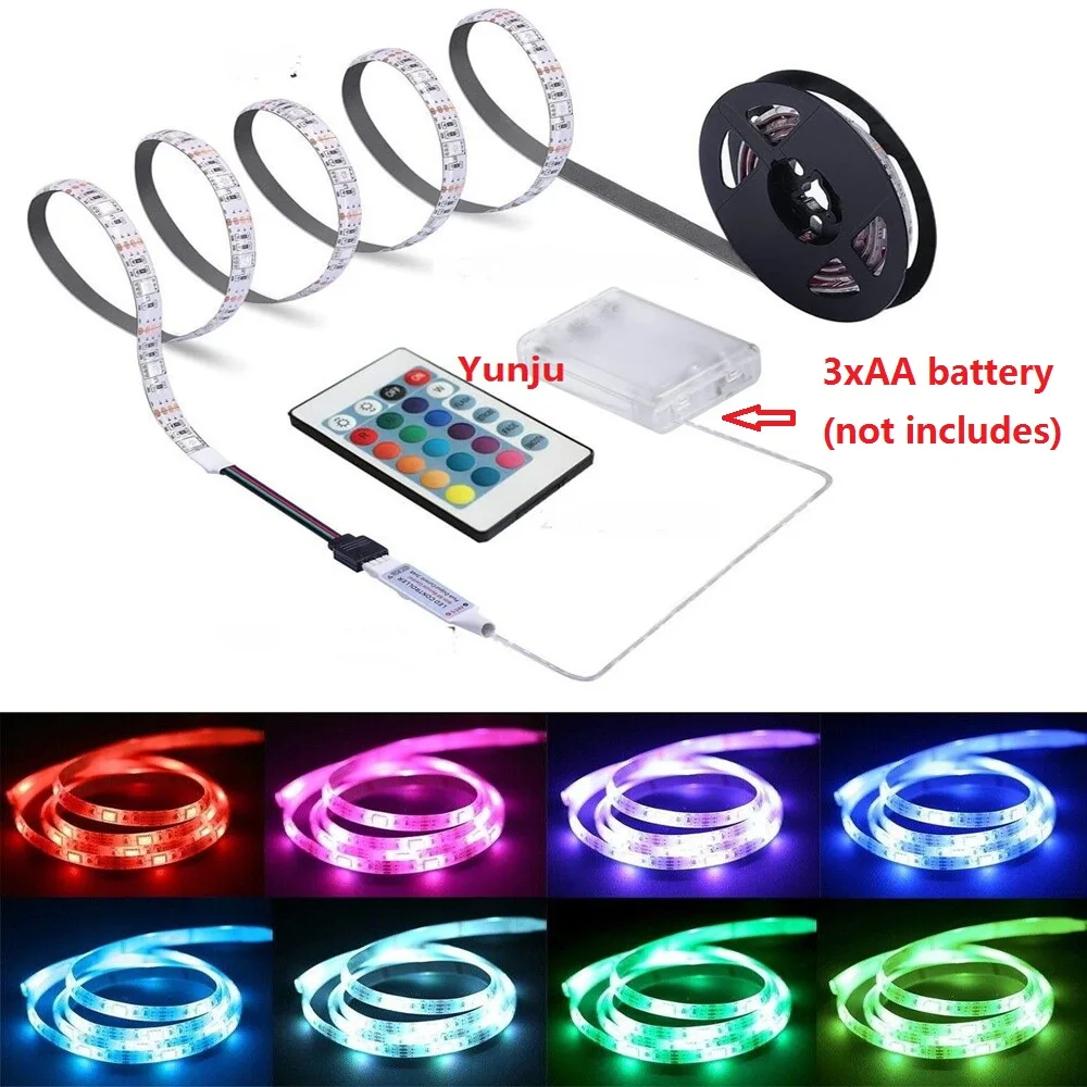 5V RGB LED Strip Light 5050 Battery Box Powered Remote Control Waterproof LED Ribbon Tape Flexible Led Light Home Decoration