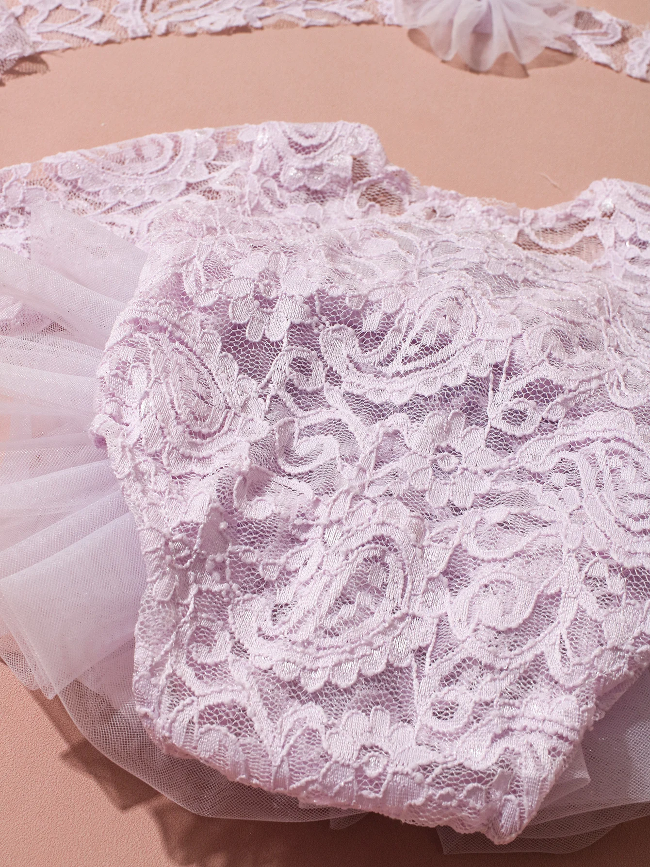 Ylsteed 2-teiliges Set, staubiger rosa Spitzen-Strampler für Neugeborene für Fotoshootings, flauschige Mesh-Spitzen-Fotografie-Outfits mit Stirnband – Detail 23